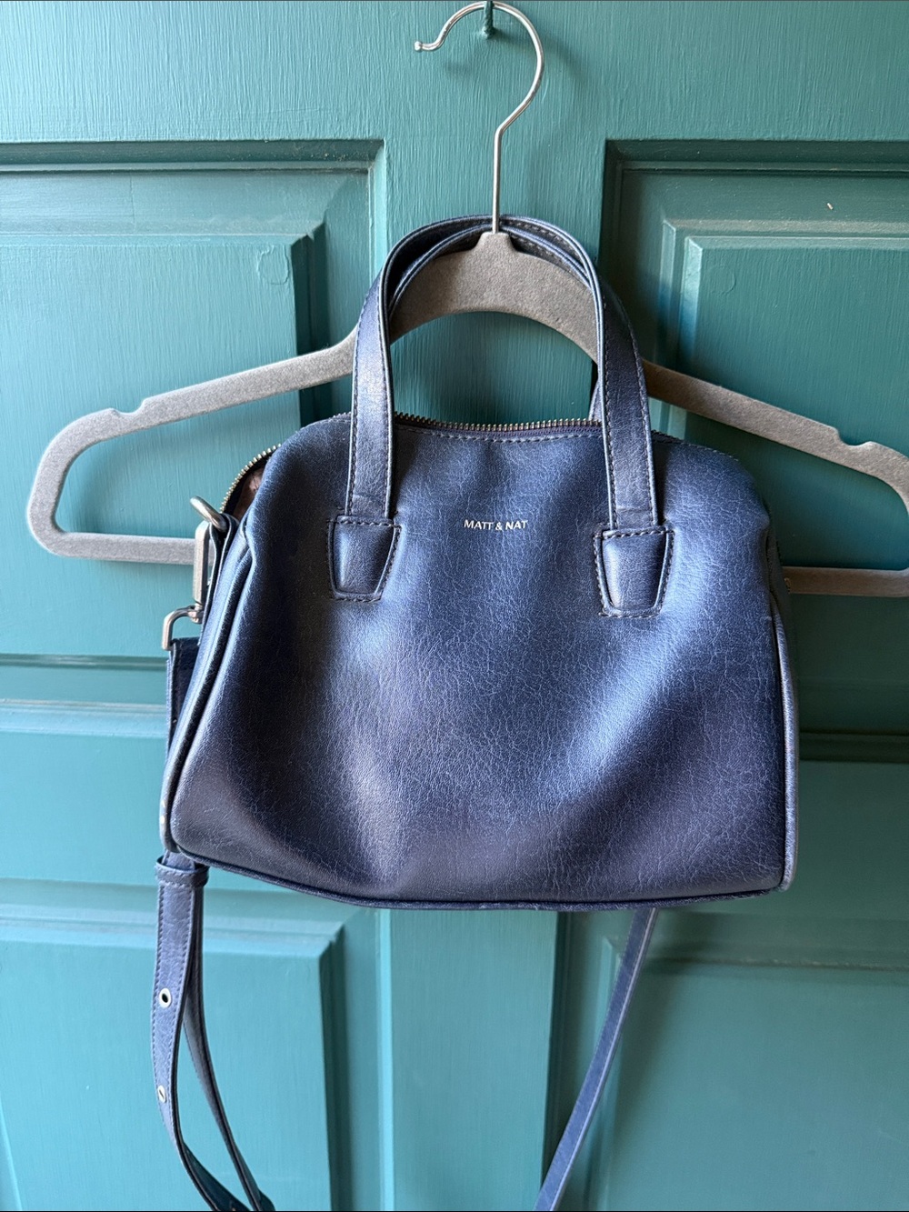 Matt & Nat Navy Compact Vegan Leather Crossbody Satchel - Picture 1 of 2